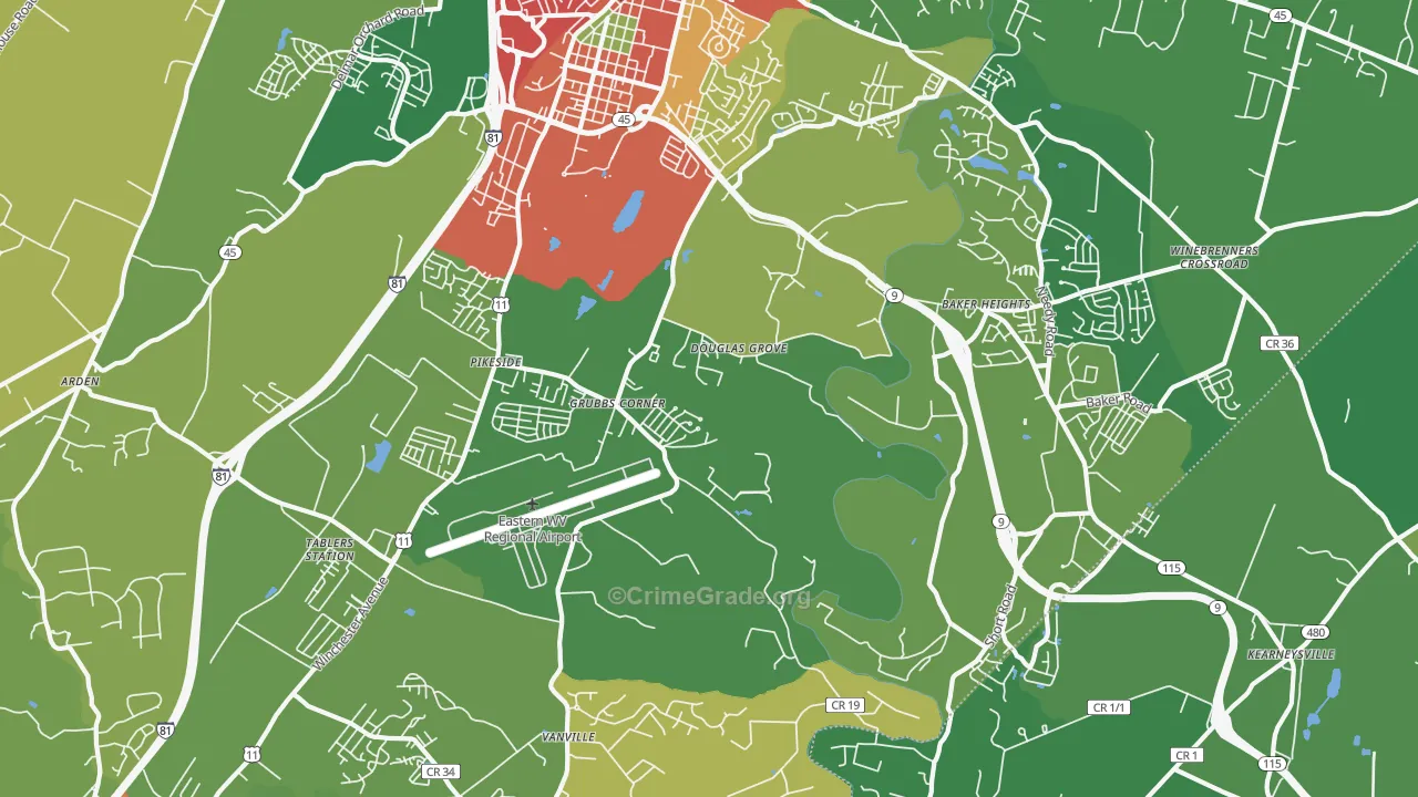 25405, WV Map of Theft Rates