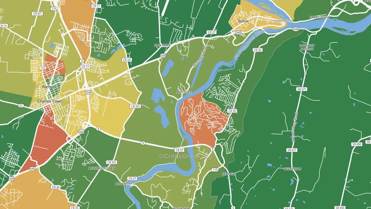 25425, WV Map of Theft Rates