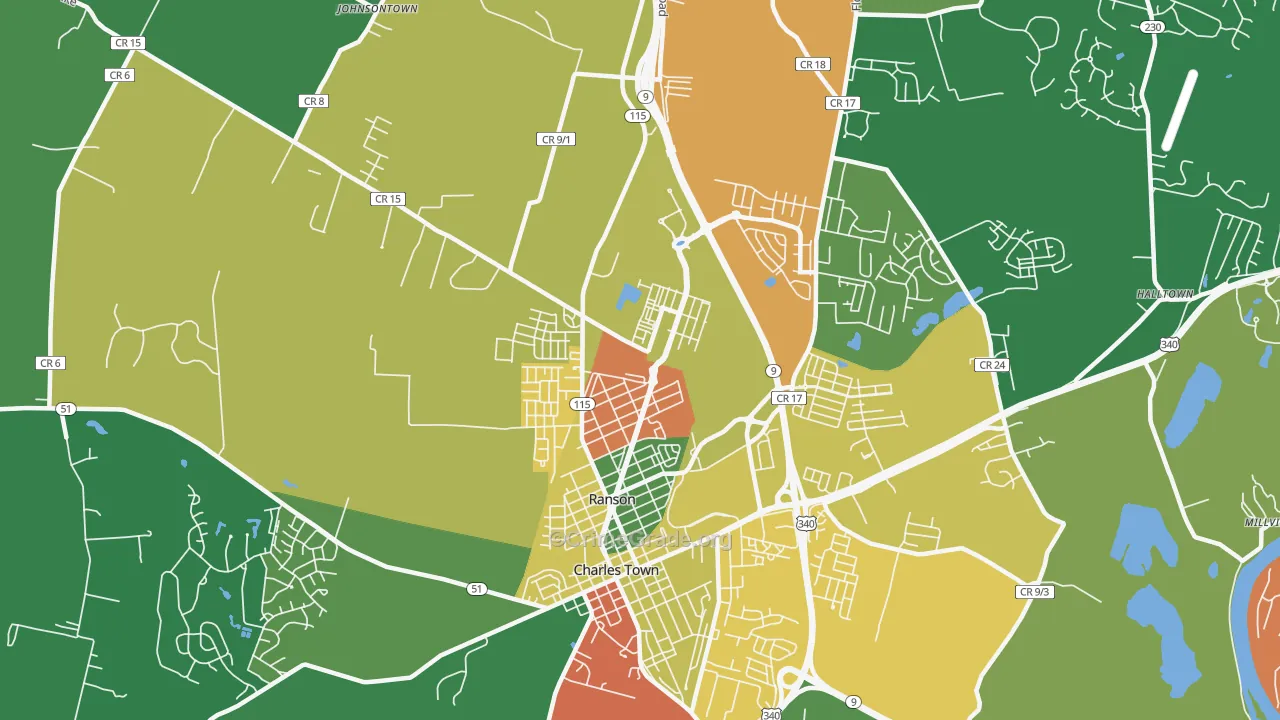 25438, WV Map of Theft Rates