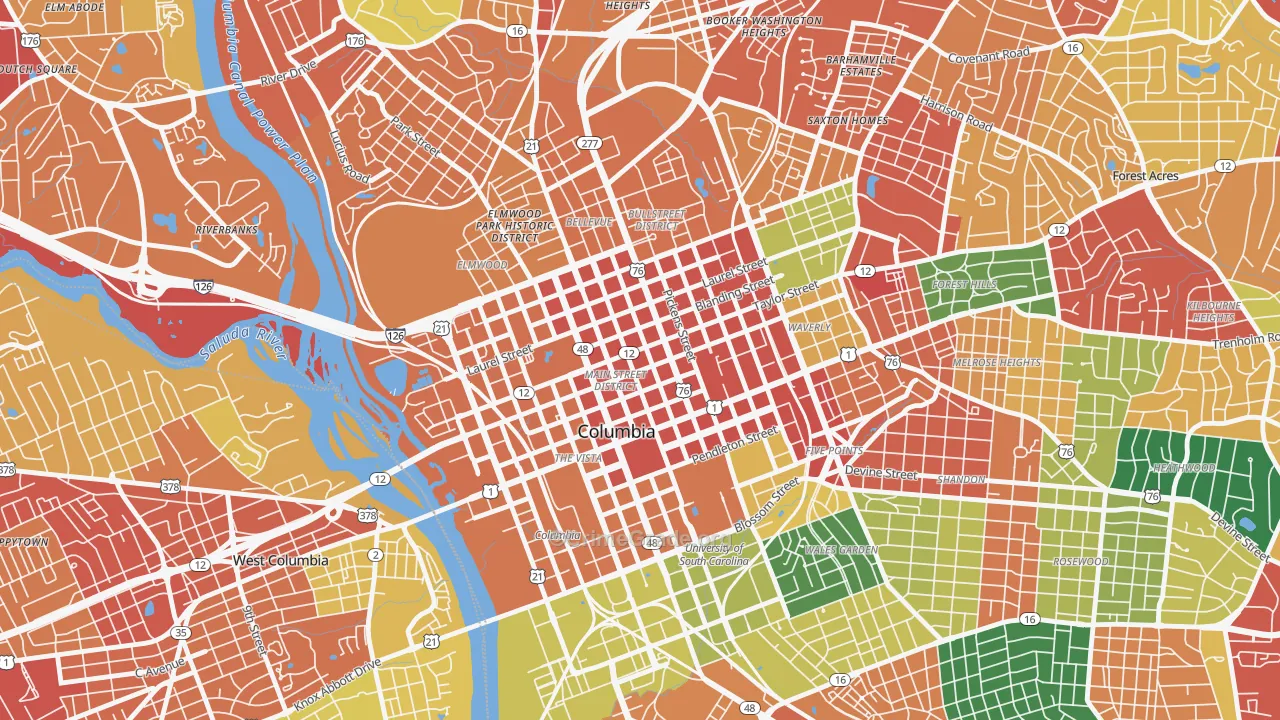 29220, SC Map of Theft Rates