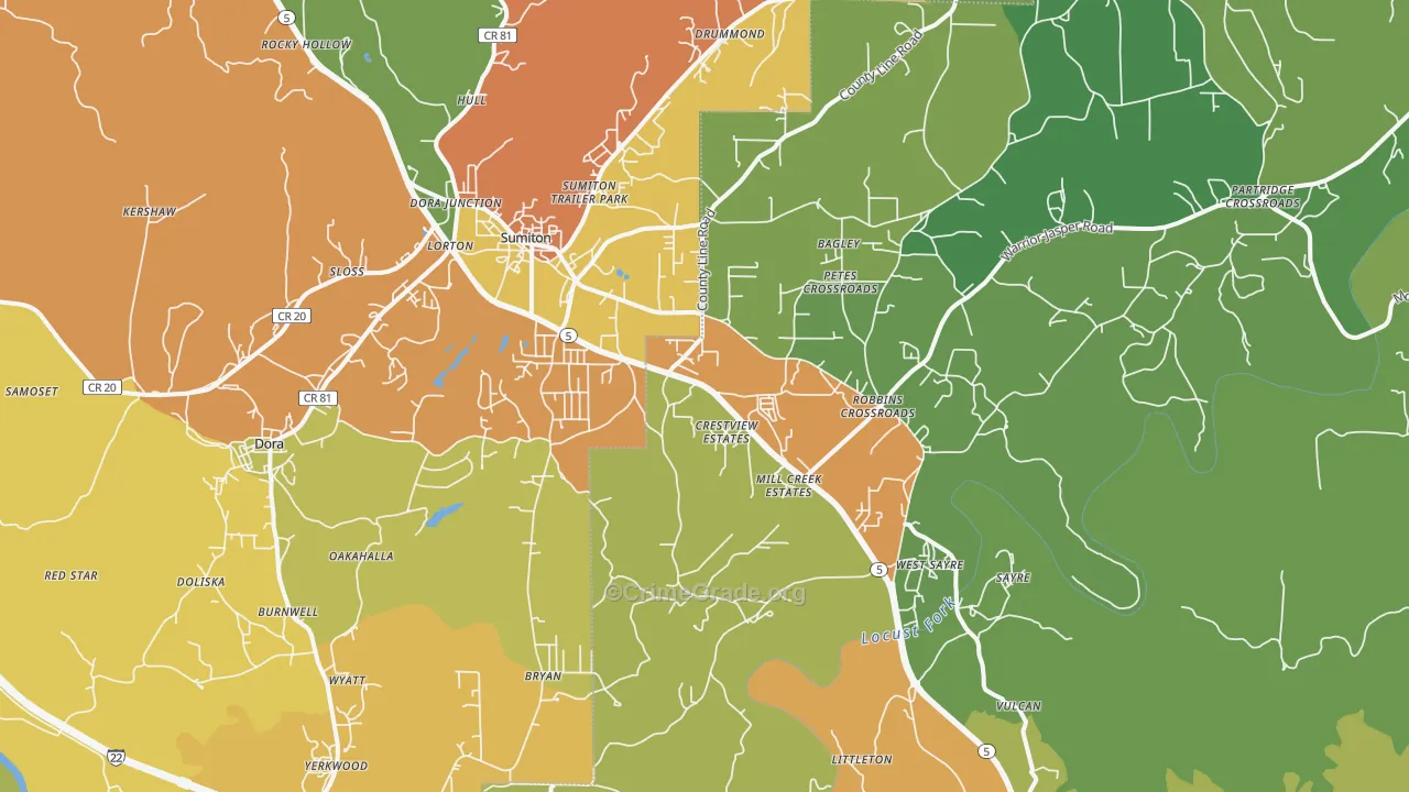 35062, AL Map of Theft Rates
