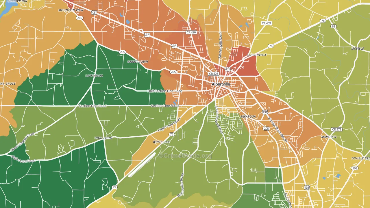 35950, AL Map of Theft Rates