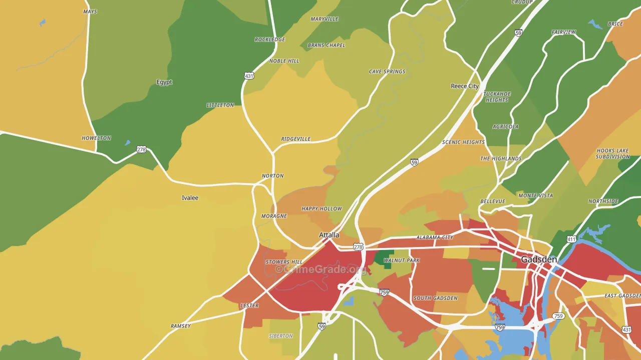 35954, AL Map of Theft Rates