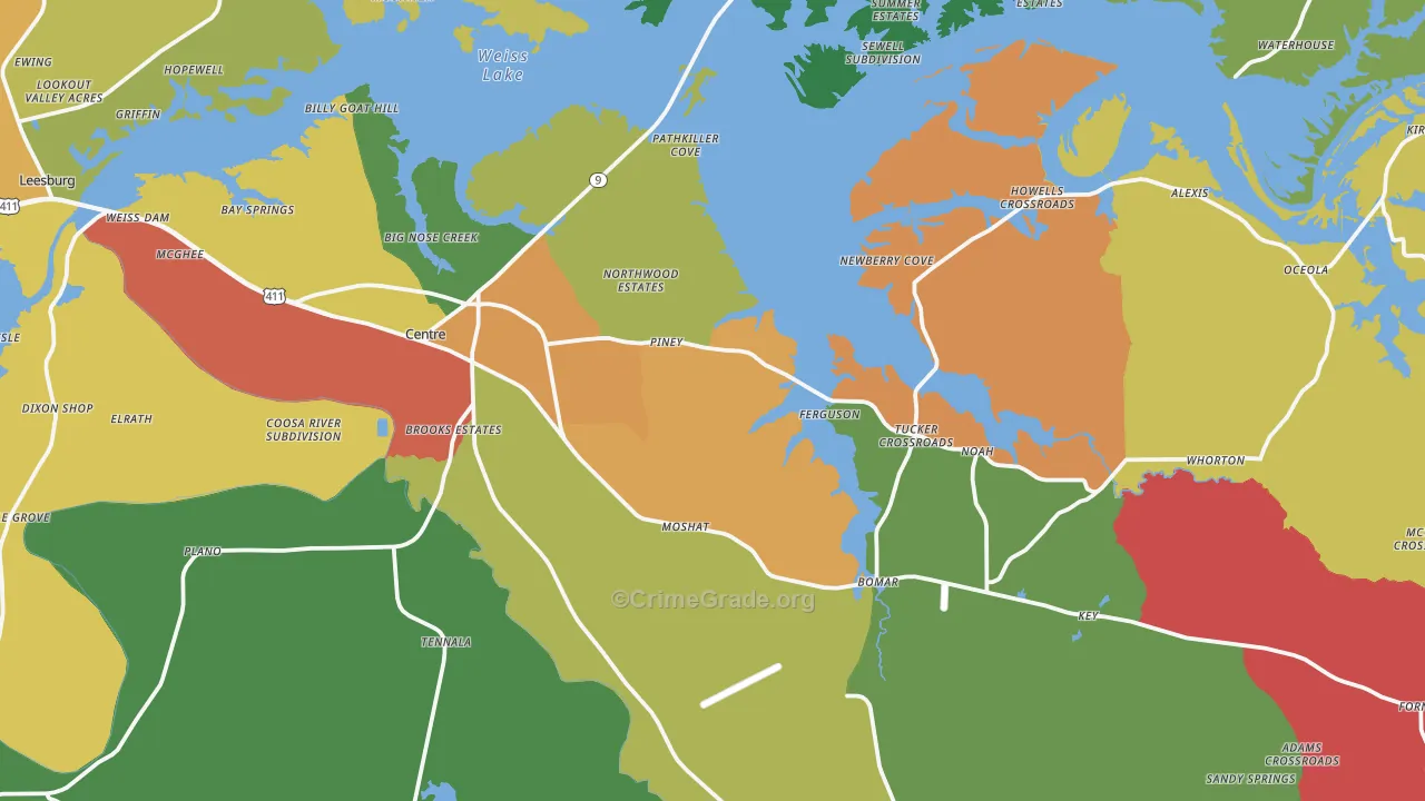 35960, AL Map of Theft Rates