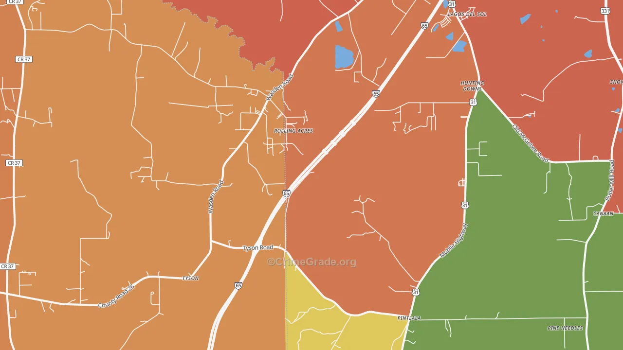 36043, AL Map of Theft Rates