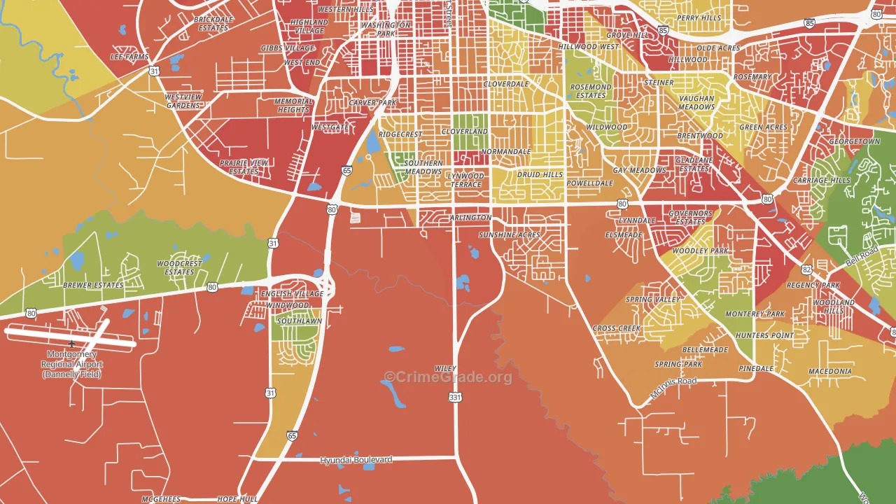 36105, AL Map of Theft Rates