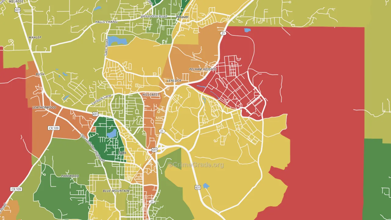 36205, AL Map of Theft Rates