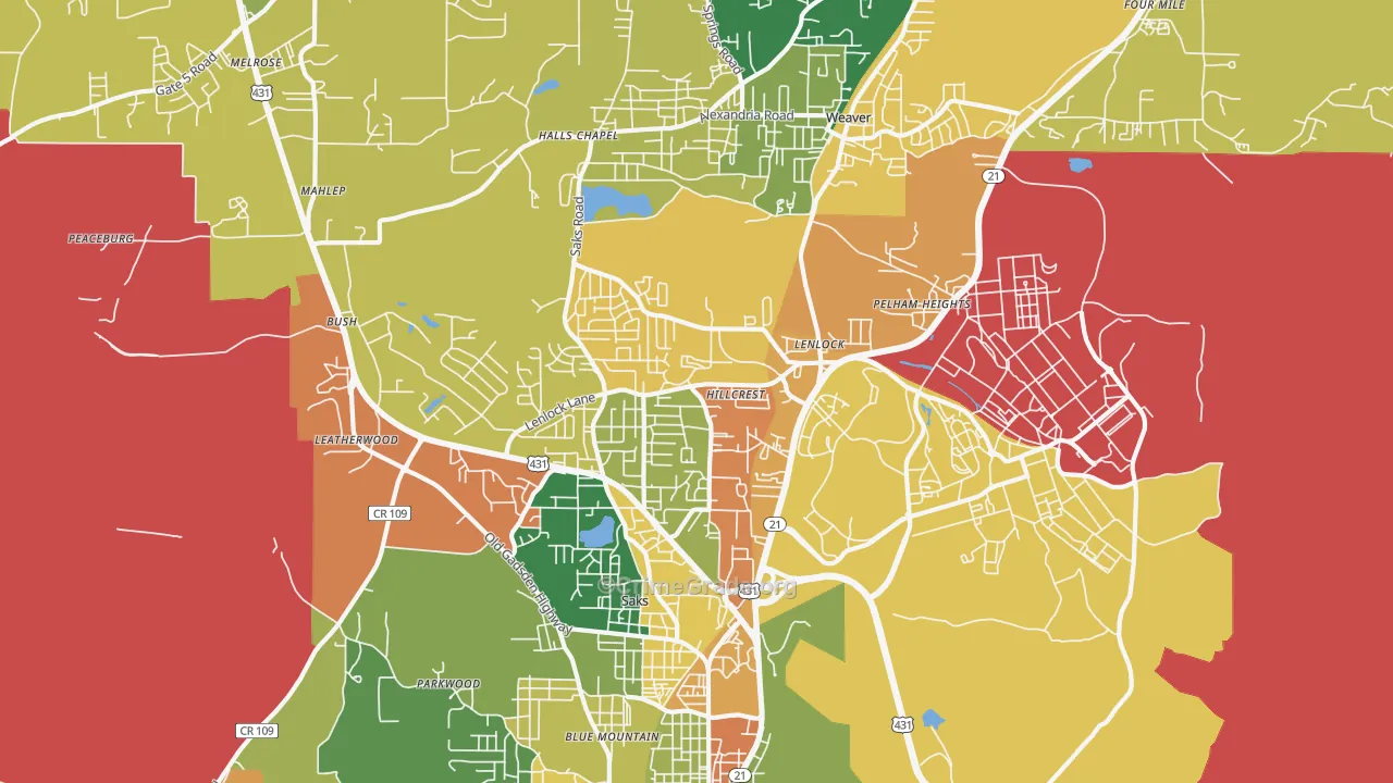 36206, AL Map of Theft Rates