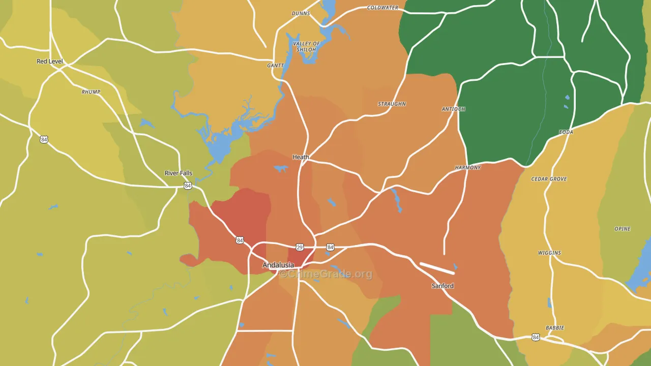 36421, AL Map of Theft Rates