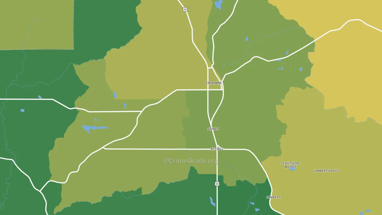 36522, AL Map of Theft Rates