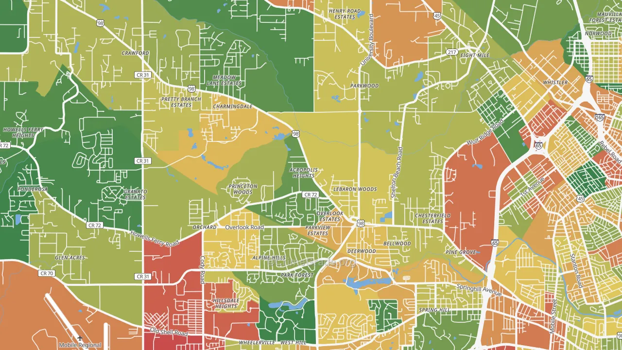 36618, AL Map of Theft Rates