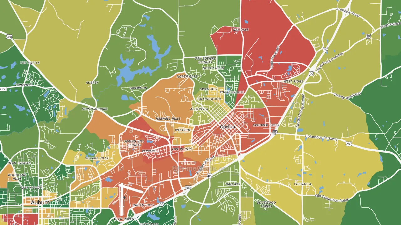36801, AL Map of Theft Rates