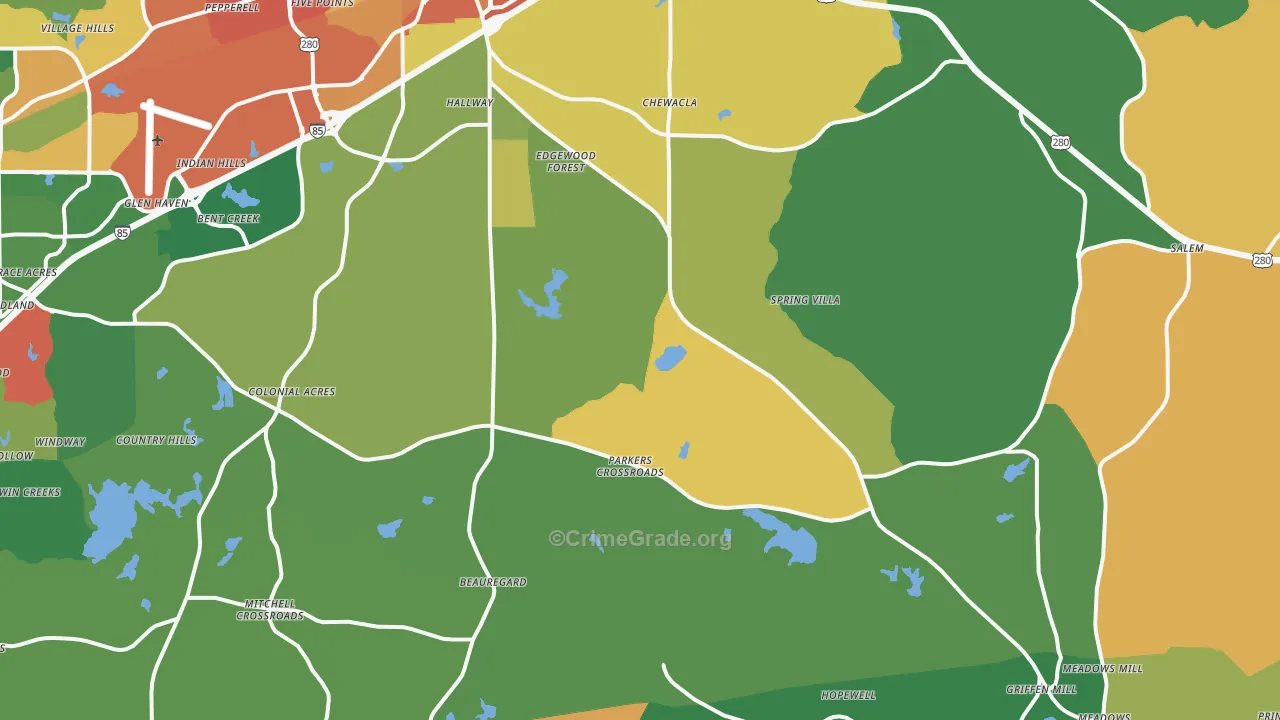 36804, AL Map of Theft Rates