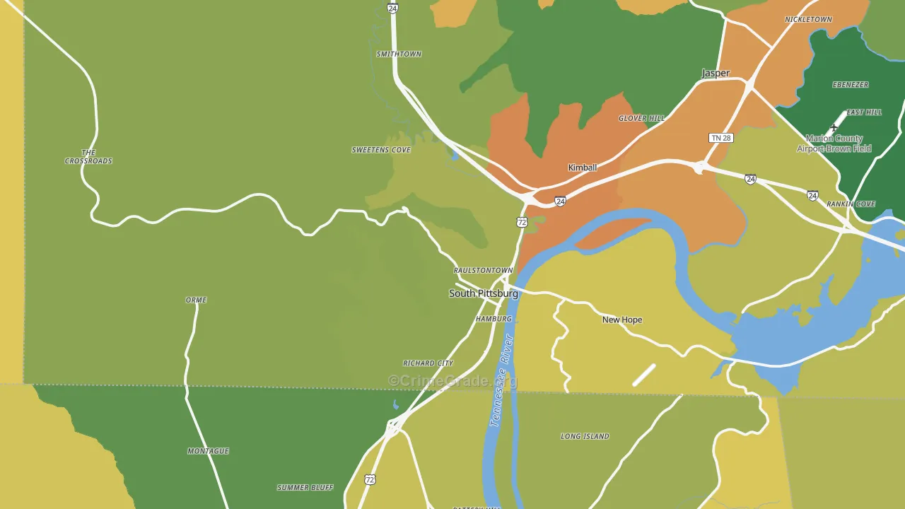 37380, TN Map of Theft Rates