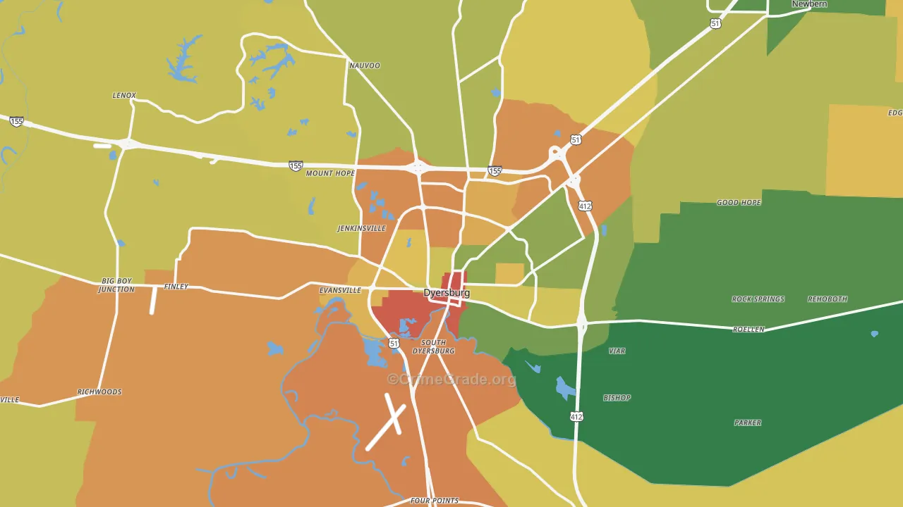 38024, TN Map of Theft Rates