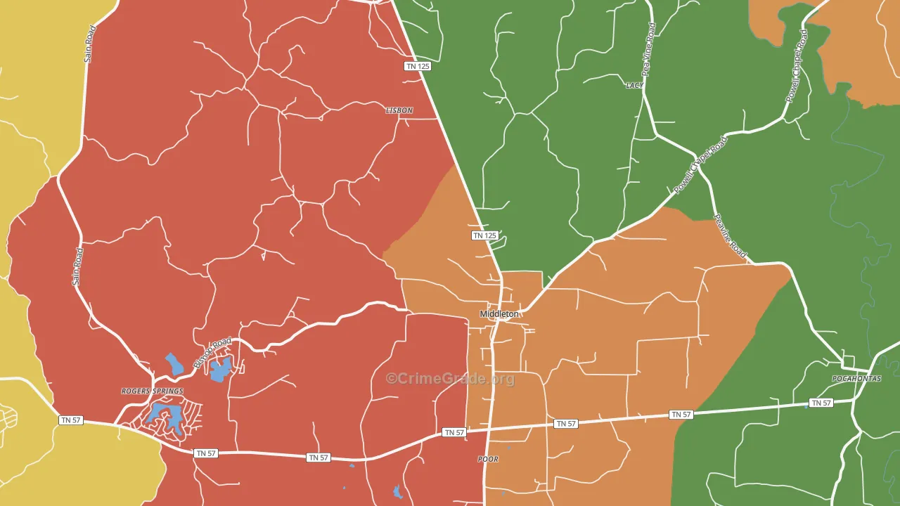 38052, TN Map of Theft Rates