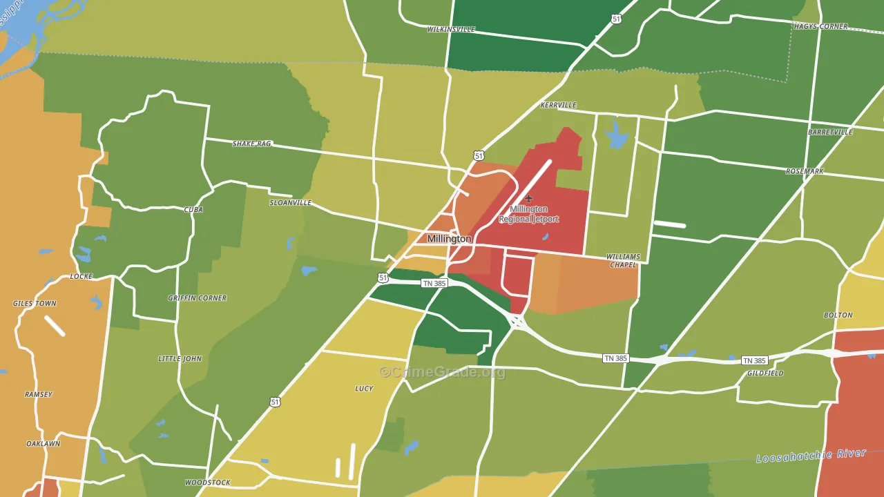 38053, TN Map of Theft Rates