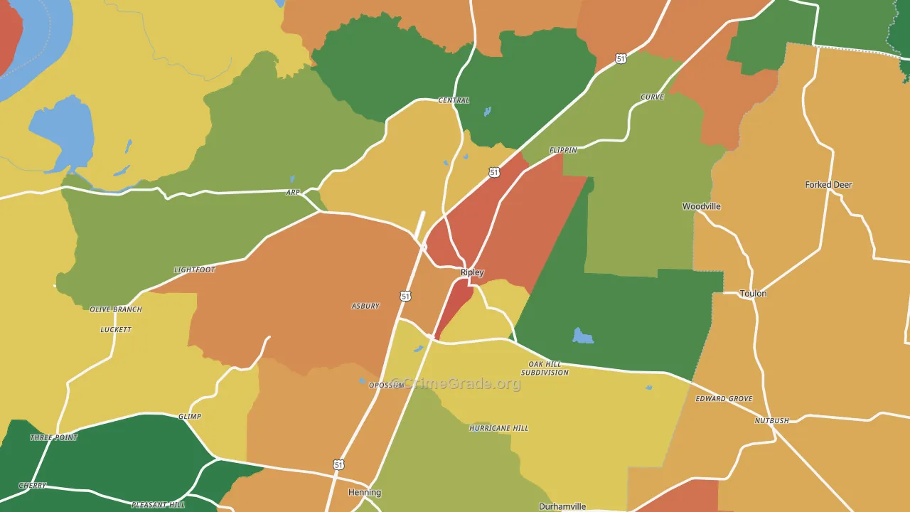 38063, TN Map of Theft Rates