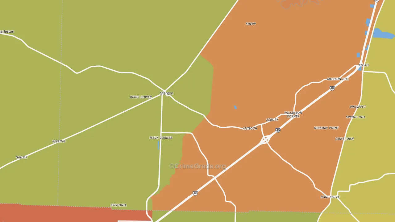 38069, TN Map of Theft Rates