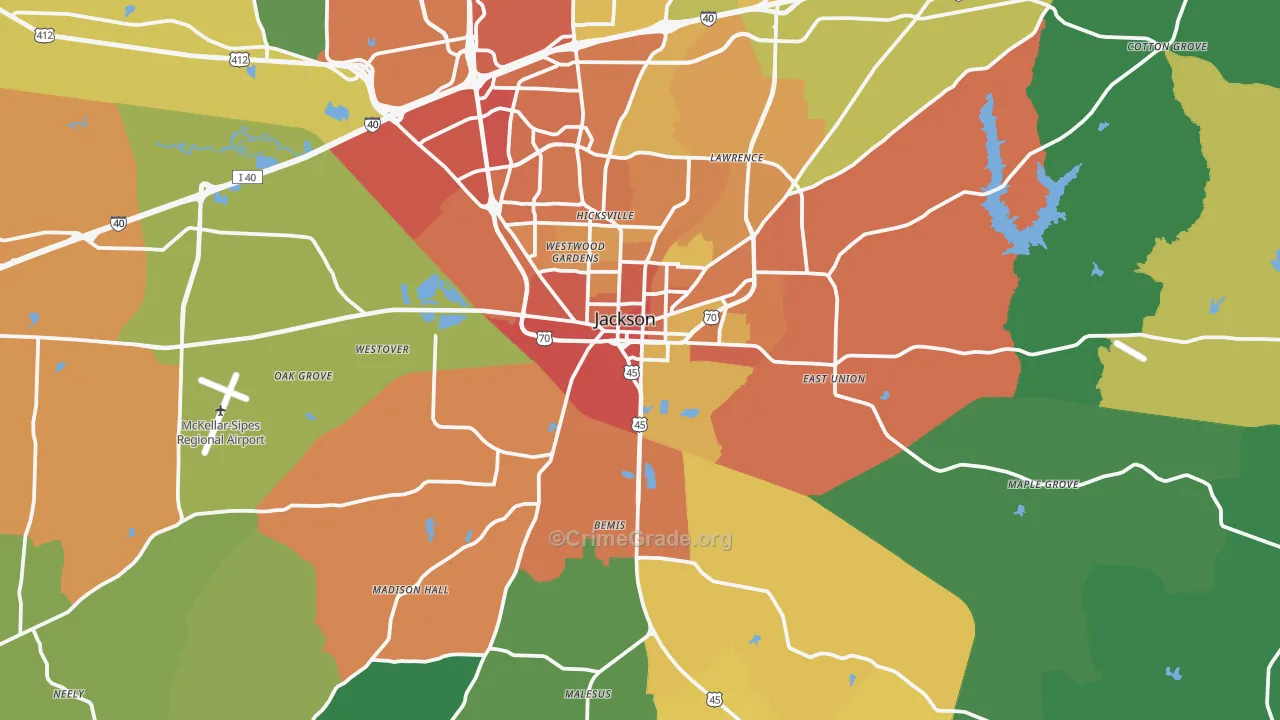 38301, TN Map of Theft Rates