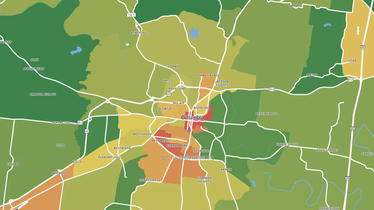 38401, TN Map of Theft Rates