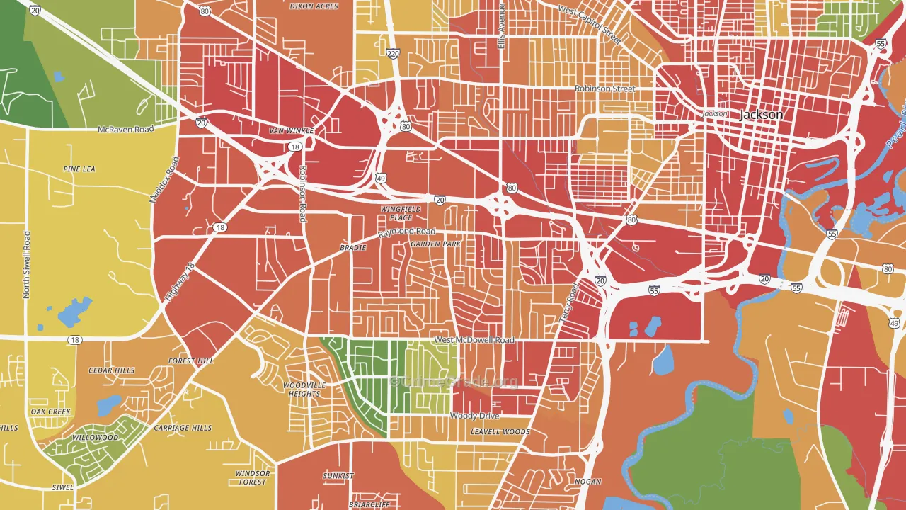 39204, MS Map of Theft Rates