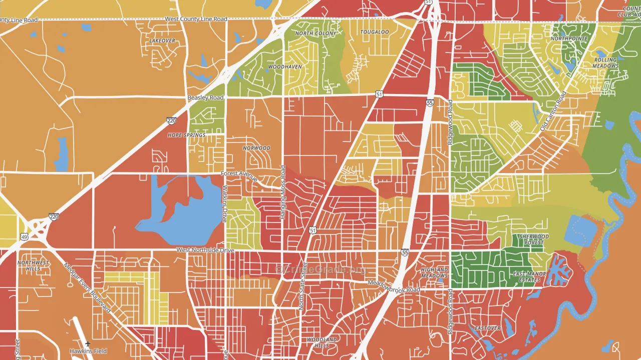 39206, MS Map of Theft Rates