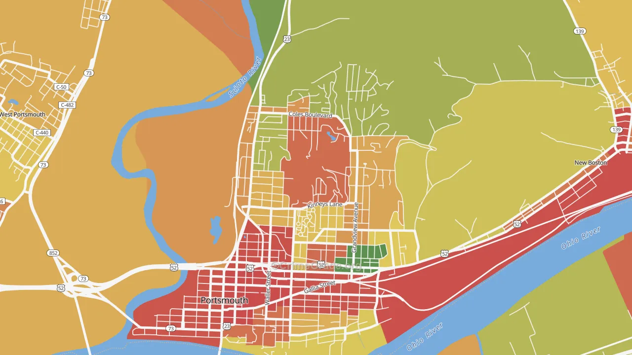 3rd Ward, Portsmouth, OH Map of Theft Rates
