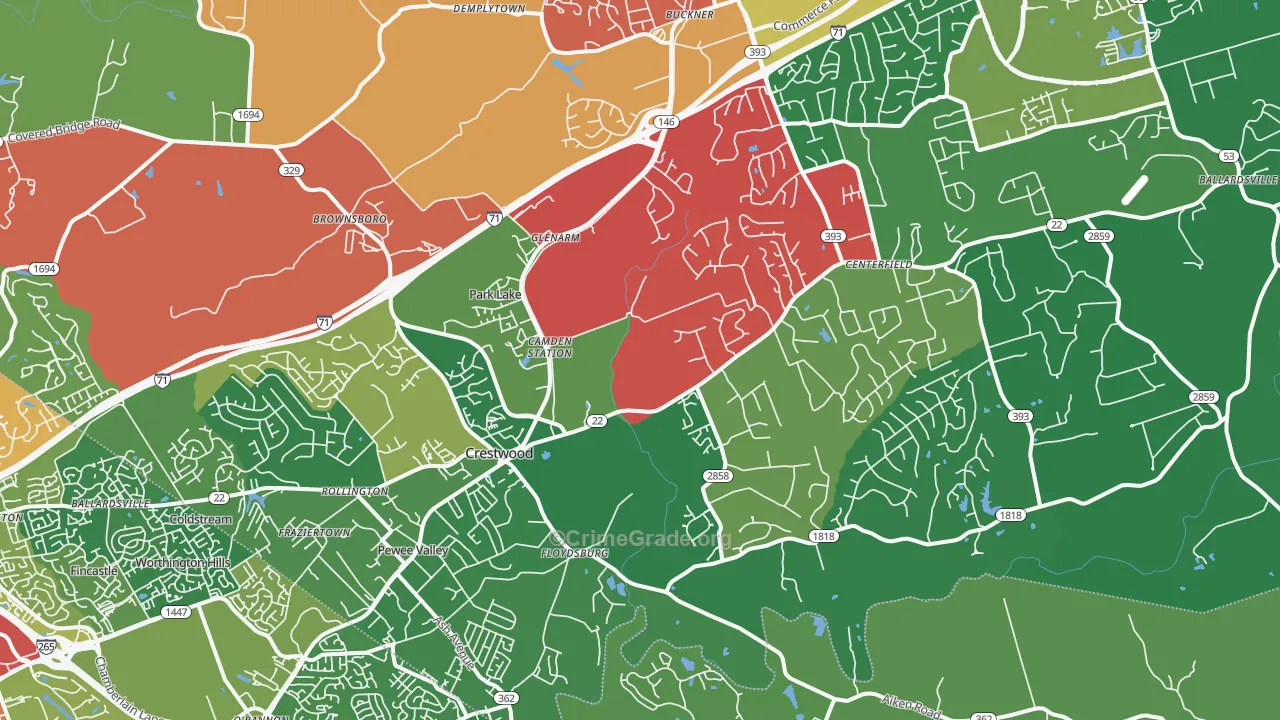 40014, KY Map of Theft Rates