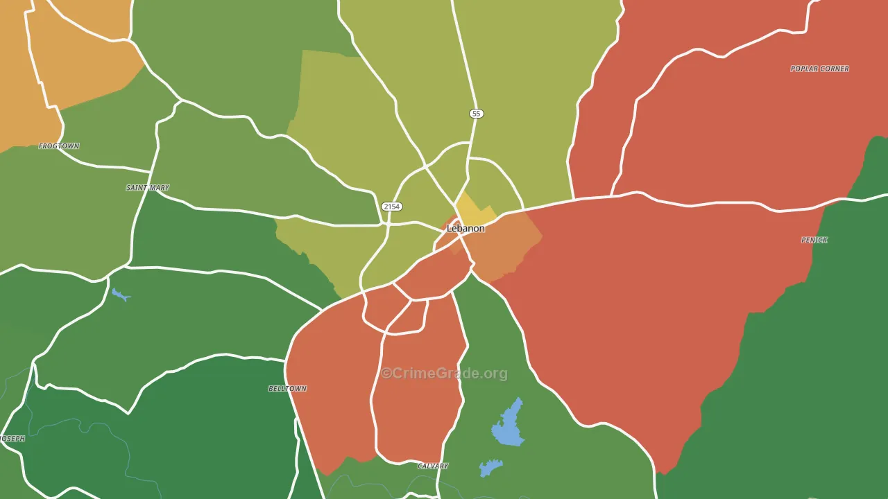 40033, KY Map of Theft Rates