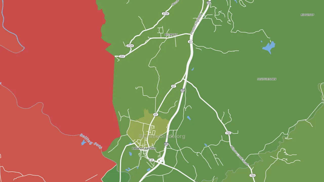 40150, KY Map of Theft Rates