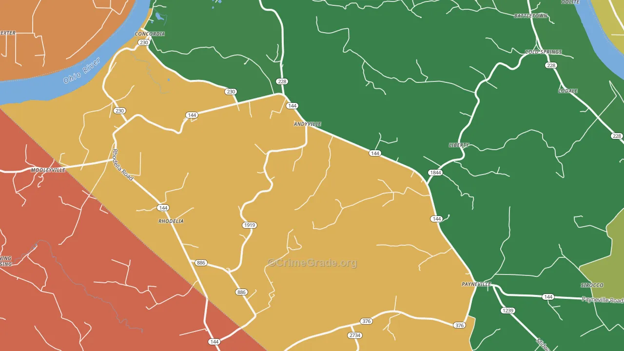 40157, KY Map of Theft Rates