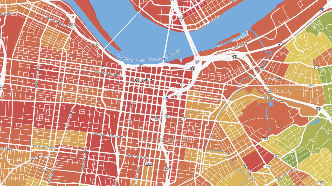 40202, KY Map of Theft Rates