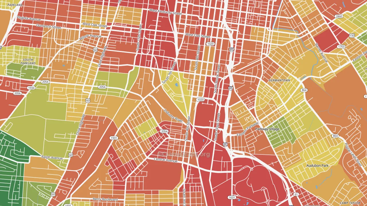 40208, KY Map of Theft Rates