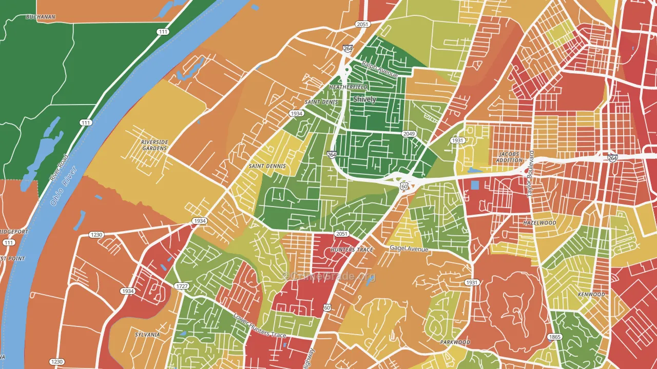 40216, KY Map of Theft Rates