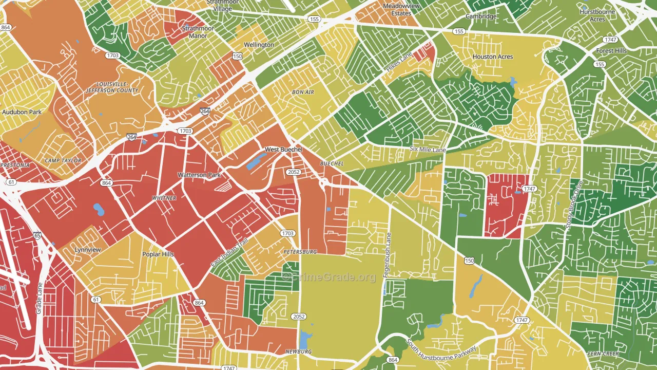 40218, KY Map of Theft Rates