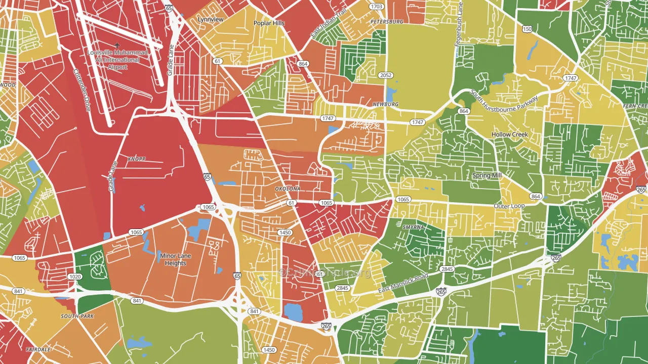 40219, KY Map of Theft Rates