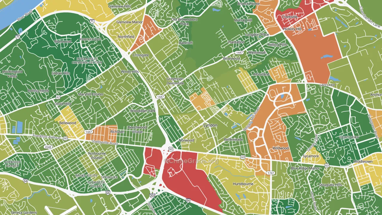 40222, KY Map of Theft Rates