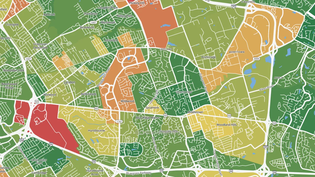 40223, KY Map of Theft Rates