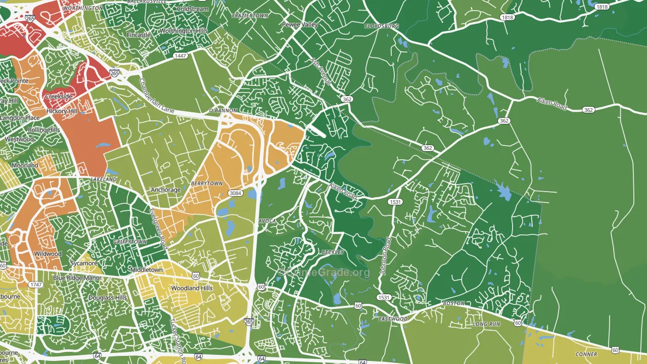 40245, KY Map of Theft Rates
