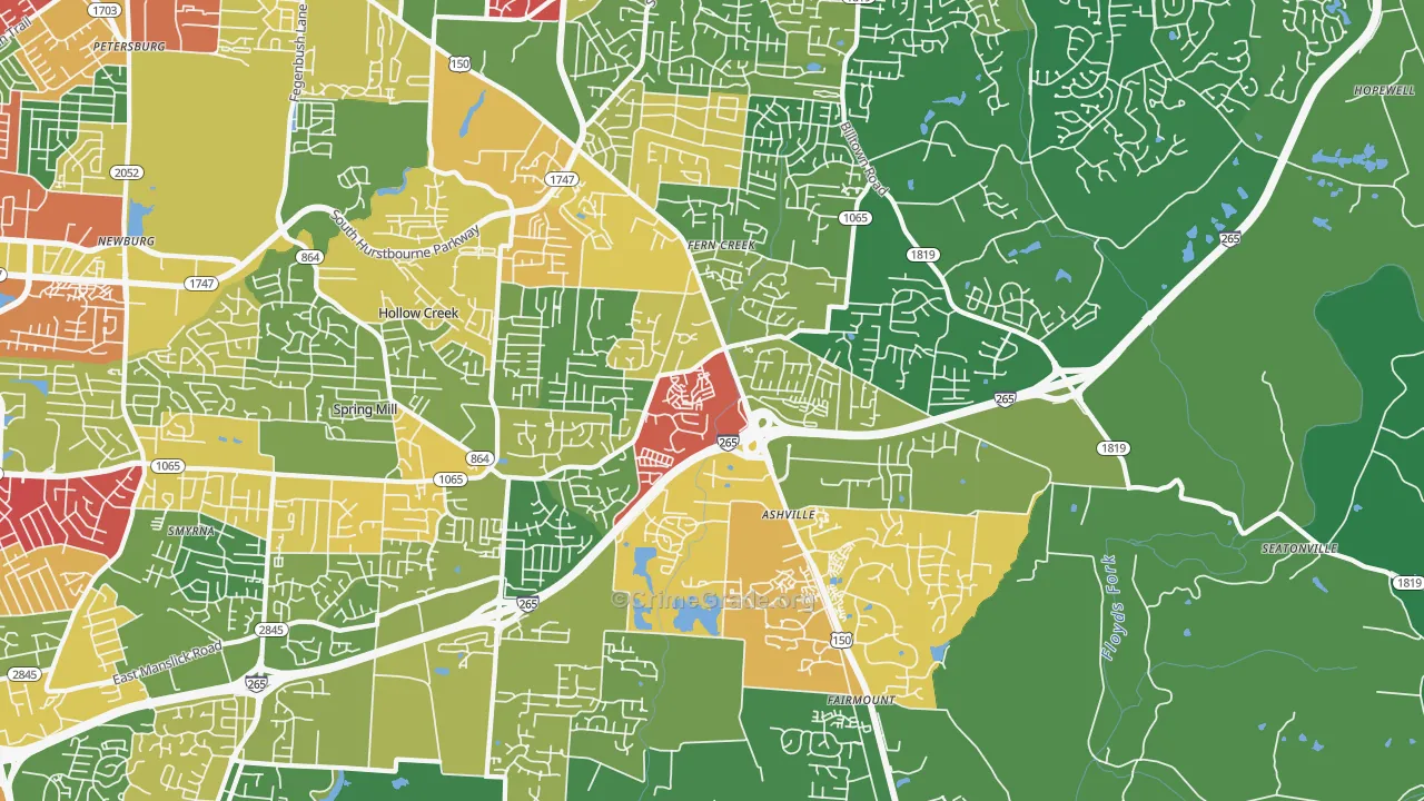 40291, KY Map of Theft Rates