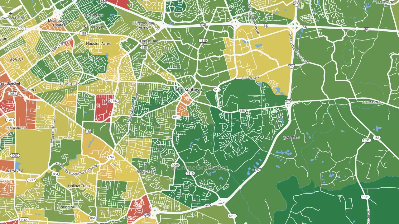 40299, KY Map of Theft Rates