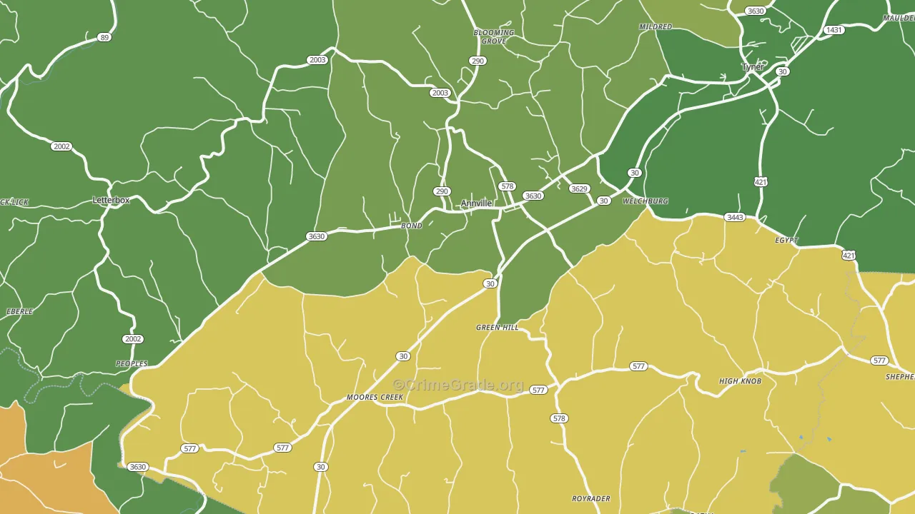 40402, KY Map of Theft Rates