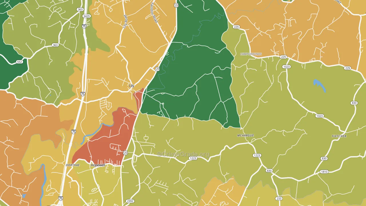 40740, KY Map of Theft Rates