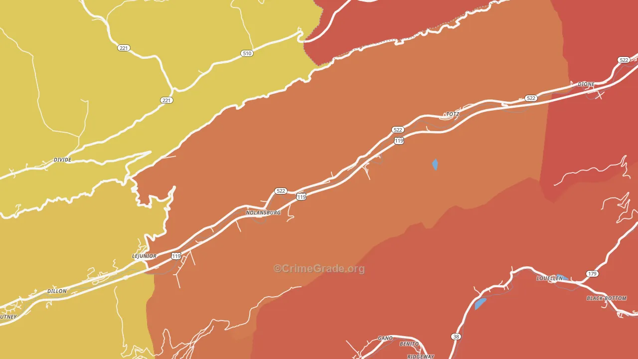 40870, KY Map of Theft Rates