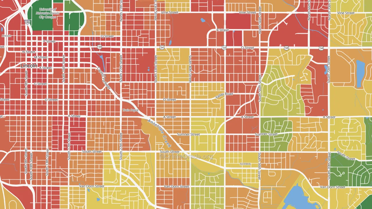 40th and A, Lincoln, NE Map of Theft Rates