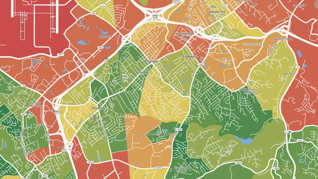 41018, KY Map of Theft Rates