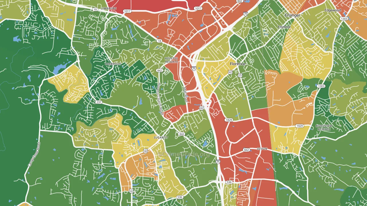 41042, KY Map of Theft Rates