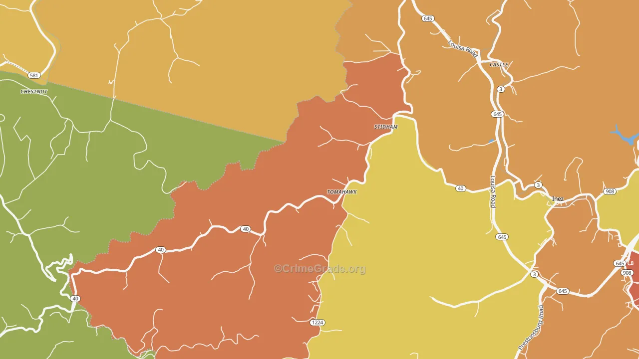 41262, KY Map of Theft Rates