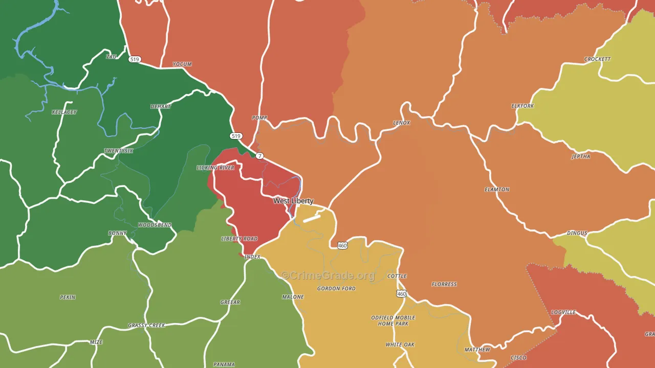 41472, KY Map of Theft Rates